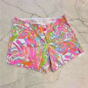 Lilly Pulitzer High Waist Pink and Orange Tropical Shorts